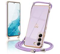 Micoden for Samsung Galaxy S22 Case with Strap Crossbody Lanyard Cord Neck Cute Heart for Girls Women Holder with Necklace Silicone Shockproof Cover for Samsung Galaxy S22 5G Purple