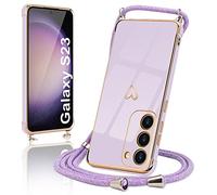Micoden for Samsung Galaxy S23 Case with Strap Crossbody Lanyard Cord Neck Cute Heart for Girls Women Holder with Necklace Silicone Shockproof Cover for Samsung Galaxy S23 5G Purple