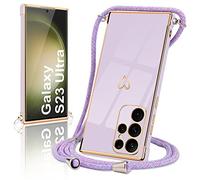 Micoden for Samsung Galaxy S23 Ultra Case with Strap Crossbody Lanyard Cord Neck Cute Heart for Girls Women Holder with Necklace Silicone Shockproof Cover for Samsung Galaxy S23 Ultra 5G Purple
