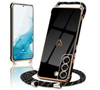Micoden for Samsung S22 Case Crossbody Lanyard with Cord Neck Strap Cute Heart for Girls Women Holder with Necklace Silicone Shockproof Cover for Samsung Galaxy S22 5G Black