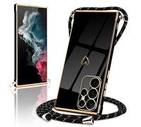 Micoden for Samsung S22 Ultra Case Crossbody Lanyard with Cord Neck Strap Cute Heart for Girls Women Holder with Necklace Silicone Shockproof Cover for Samsung Galaxy S22 Ultra 5G Black