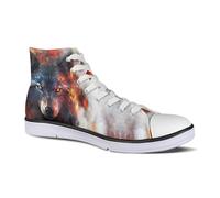 Micoklinlin Canvas Sneakers Women Novelty Fire Wolf Canvas Shoes Teens Girls High Top Running Shoes Lace Up Casual Breathable Classic Walking Shoes