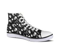 Micoklinlin Canvas trainers for men and women, shoelaces, high plus sizes, canvas shoes for couples, Death skull, 7 UK