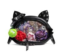 Micoklinlin Ita Bag with Transparent Window, Gothic Style Shoulder Bag, Black, Large Capacity, for Anime Fans and Students, Cute cats, Medium