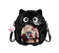 Micoklinlin Kawaii Plush Ita Bag, Transparent Display Window, Large Capacity, Crossbody & Single Shoulder Japanese Anime Style for Pins & Collectibles, An individual owl (shoulder bag), Klein Bis