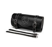 Micoklinlin Motorcycle Saddle Bag Waterproof PU Leather Vintage Design Motorcycle Bags Universal Tool Roll Tool Bag with Buckles (Black Skull Badge)