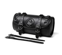 Micoklinlin Motorcycle Saddle Bag Waterproof PU Leather Vintage Design Motorcycle Bags Universal Tool Roll Tool Bag with Buckles (Round Skull Badge)