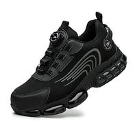 Micoklinlin Steel Toe Cap Trainers for Men Fashion Rotary Buttons Work Safety Shoes Lightweight Waterproof High-top Sneakers Smash and Puncture Resistant Hiking Shoes Black