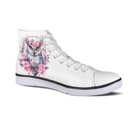 Micoklinlin Womens White Canvas Shoes High Top Teens Girls Cute Owl Canvas Sneakers Tennis Shoe Lace Up Casual Classic Flat Walking Shoes