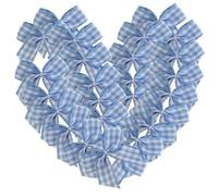 Micomon 50pcs 1.2-Inch Mini Light Blue Gingham Ribbon Bows for Crafts Checkered Plaid Ribbon Bows for Baby Shower Holiday Gift Packing Ornament Embellishment Decoration(Lt.Blue)