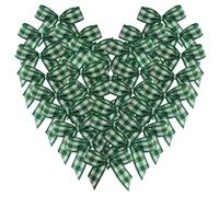 Micomon 50pcs 1-Inch Mini Green Gingham Ribbon Bows for Crafts Plaid Ribbon Appliques Craft for Sewing, Scrapbook(Green)