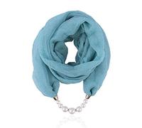 Micoop Women's Scarves Multi-purpose Simulated Pearl Pendant Scarf Necklace Stylish Infinity Scarf with Jewelry Accessory for Chic ladies (Turquoise scarf with pearl)