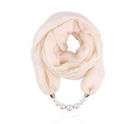 Micoop Women's Scarves Multi-purpose Unique Pendant Scarf Necklace Stylish Infinity Scarf with Jewelry Accessory for Chic ladies (Beige scarf with pearl)
