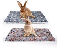 MICOOYO 2Pcs Small Animal Bed Mat, Fluffy Fleece Rabbit Bed, Pet Pad Mat for Rabbit Guinea Pig Squirrel Hamster(footprint&star,19.3"*12.6")