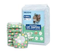 MICOOYO Disposable Cat Nappies Female Super Absorbent Puppy Nappies Cat Dog Hygiene Pants Cats Diapers for Female in Heat & incontinence(XS, 24pcs,green)