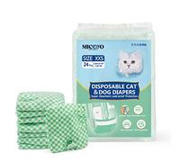 MICOOYO Puppy Cat Nappies Disposable, Super Absorbent Cat Diapers, Small Dog Nappies Female, Adjustable Waist, Leak-Proof Diapers for Cats in Heat, Incontinence,24 Pcs(Green, XXS)