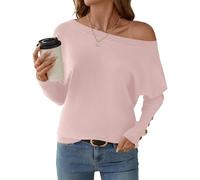 Micoson Women's Off The Shoulder Sweater Top Fall 2025 Oversized Knit Long Batwing Sleeve Crochet Pullover Sweaters, Pink, M