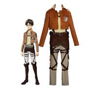 Micotaku Attack On Titan Officially Licensed Men's Eren Jaeger Cosplay Costume Full Set Survey Corps, Brown, Small