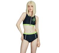 Micotaku Miraculous Ladybug Kwami Plagg Printed Women's Two-Piece Swimsuit, Black and Green, Medium