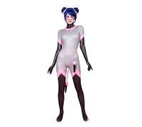 Micotaku Miraculous Ladybug Officially Licensed Women's Multimouse Cosplay Costume Multimouse Jumpsuit Halloween Costume, Grey and Pink, Large