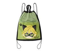 Micotaku Miraculous Officially Licensed Miraculous Ladybug Cat Noir Beach Bag - Drawstring Tote with Waterproof Layer, Green and Black, One Size