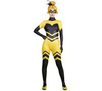 Micotaku Miraculous Officially Licensed Women's Cosplay Costume Queen Bee Superhero Bodysuit Yellow And Black, Yellow and Black, Large