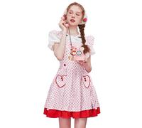 Micotaku Strawberry Shortcake Officially Licensed Women's Maid Dress Cute Casual Dress Maid Costume Red, Pink, L