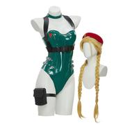 Micotaku Street Fighter Officially Licensed Women’s Cammy Corset Costume Set Suit Halloween Party, Green and Red, X-Large