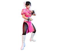 Micotaku Street Fighter Officially Licensed Women's Deluxe Classic Chun Li Pink Cosplay Costume Golden Embroidery