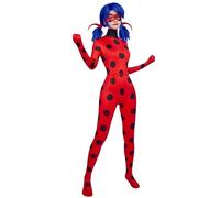 Micotaku Women Miraculous Ladybug Official Licensed Cosplay Set Screen Printing Jumpsuit with Eye Mask Yoyo Bag
