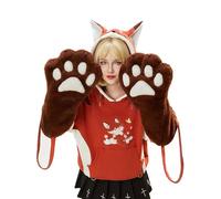 Micotaku Women's Hooded Sweatshirt Fox-Shaped Long Sleeved Casual Sweatshirt with Paws, Brown, S-M