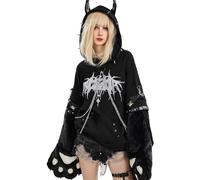 Micotaku Women's Pullover Hoodie Detachable Furry Paw Gloves Long Sleeve Devil Horn Hooded Sweatshirt, Black, S
