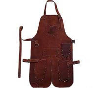 Micpointik Apron made of full-grain leather, heat-resistant and flame retardant, with double stitching and rivets for welding and metalwork, 60 x 80 cm, unisex (brown)