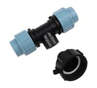 Micpointik IBC Tank Adapter S60 x 6 Coarse Thread for 20/25/32 mm PE Pipe Connections Made of Plastic for Water Tanks and Garden Watering Black/Blue T-Piece Connection (Tee Outlet 32 mm)