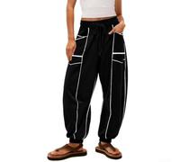 Micpointik Polyester Striped Casual Trousers Women Elastic Waist | Regular length style, sizes S to XXL, waist 70-100cm, hip up to 135cm, detailed chart