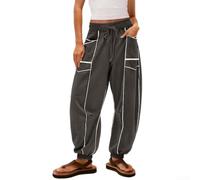 Micpointik Polyester Striped Casual Trousers Women Elastic Waist | Regular length style, sizes S to XXL, waist 70-100cm, hip up to 135cm, detailed chart