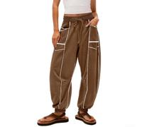 Micpointik Polyester Striped Casual Trousers Women Elastic Waist | Regular length style, sizes S to XXL, waist 70-100cm, hip up to 135cm, detailed chart