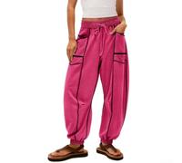 Micpointik Polyester Striped Casual Trousers Women Elastic Waist | Regular length style, sizes S to XXL, waist 70-100cm, hip up to 135cm, detailed chart