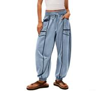 Micpointik Polyester Striped Casual Trousers Women Elastic Waist | Regular length style, sizes S to XXL, waist 70-100cm, hip up to 135cm, detailed chart
