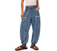 Micpointik Polyester Striped Casual Trousers Women Elastic Waist | Regular length style, sizes S to XXL, waist 70-100cm, hip up to 135cm, detailed chart