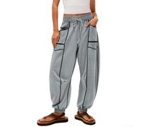 Micpointik Polyester Striped Casual Trousers Women Elastic Waist | Regular length style, sizes S to XXL, waist 70-100cm, hip up to 135cm, detailed chart