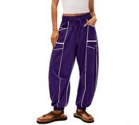 Micpointik Polyester Striped Casual Trousers Women Elastic Waist | Regular length style, sizes S to XXL, waist 70-100cm, hip up to 135cm, detailed chart