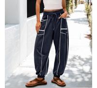 Micpointik Polyester Striped Casual Trousers Women Elastic Waist | Regular length style, sizes S to XXL, waist 70-100cm, hip up to 135cm, detailed chart