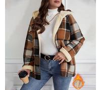 Micpointik Retro Striped Polyester Coat Women Winter Thick Jacket | Stripe print design, retro style, long sleeves, thick velvet fabric, winter warmth