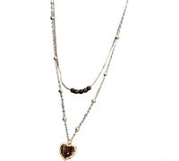 Micpointik Retro Sunflower Pendant Necklace Gold Plated Alloy for tiger Eye Gemstone Double Layer Geometric Chain Jewelry(Love Style)