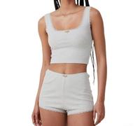 Micpointik Women's Lace Trim Pajama Set Solid Vest Shorts Summer | Lace trim design, for solid color style, soft polyester fabric, vest and shorts set, ideal for summer nights