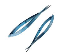 Micro 4.5" Self Opening Scissors from Stainless Steel - Scrapbooking and Decoupage Straight and Curved Spring Action Scissors with Blue Handle