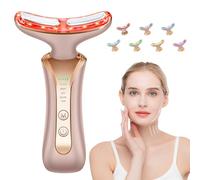 Micro 7-in-1 LED Light Therapy Facial Massager - Red Light Therapy for Face and Neck, Double Chin Reducer, 3-Level Vibration, 4 Modes, USB-C Rechargeable Face Massager Tool for Women & Men
