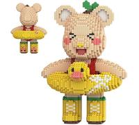 Micro Blocks Bear Building Set, Cute Swimming Bear with Duck Float Figure, Mini Nano Brick Animal Model Kit, Desk Decor Toy, Gift for Kids & Adults 32cm high 4500pcs