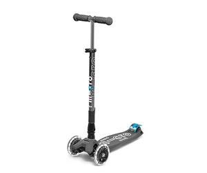 Micro Kickboard - Maxi Deluxe Foldable LED - Three Wheeled, Lean-to-Steer, Fold-to-Carry Swiss-Designed Micro Scooter for Kids with Motion-Activated Light-Up Wheels for Ages 5-12 (Volcano Grey)